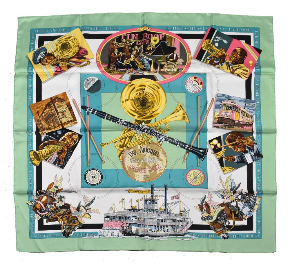 HERMES SILK SCARF, SIGNED. DEPICTING