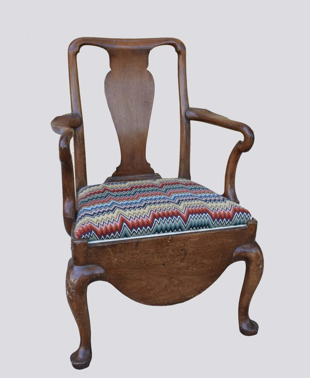 QUEEN ANNE STYLE WALNUT ARMCHAIR19th 353506