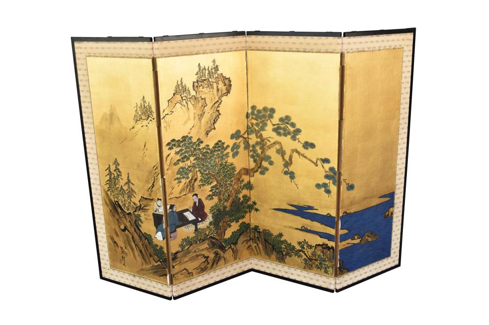 JAPANESE PAINTED & GILT PAPER SCREENDecorated