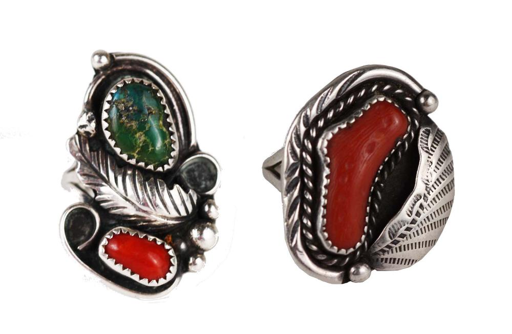 NAVAJO CORAL MOUNTED SILVER RINGUnmarked.