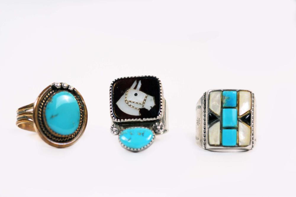 THREE NAVAJO SILVER TURQUOISE  353566