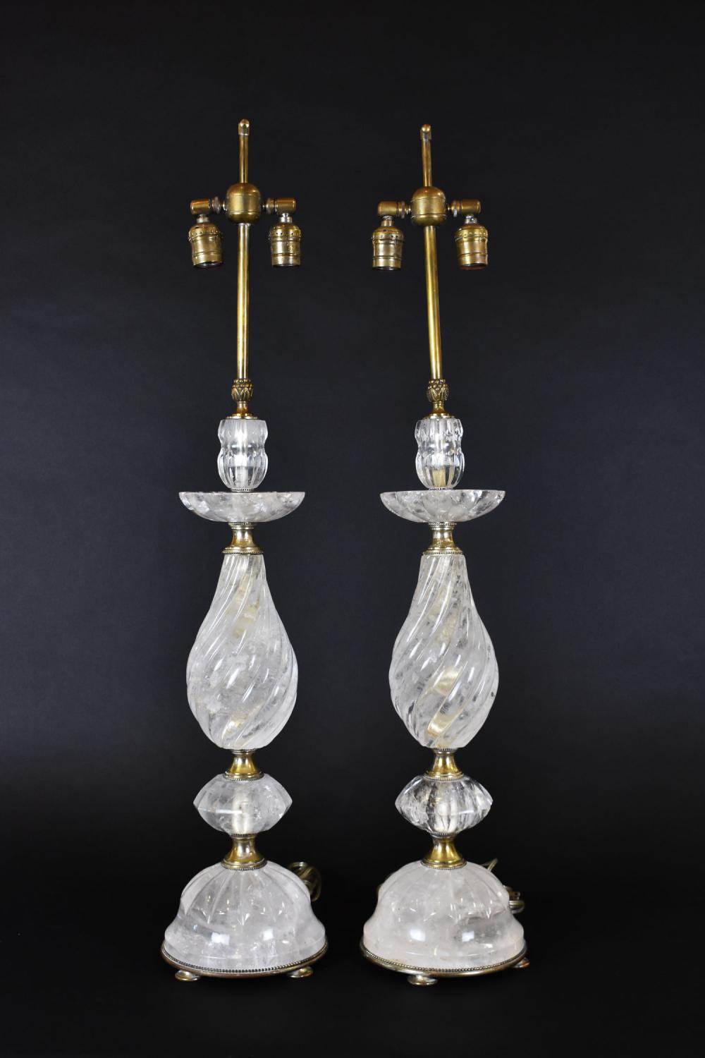 PAIR OF ROCK CRYSTAL TABLE LAMPSComposed