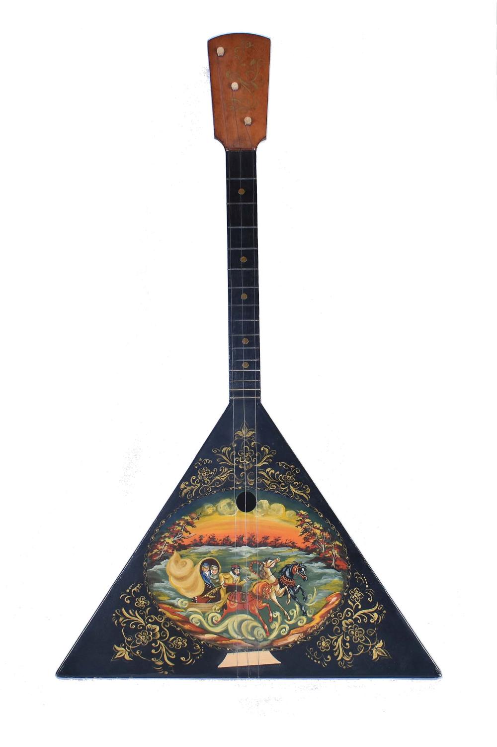 RUSSIAN BLACK LACQUER VINTAGE BALALAIKADated