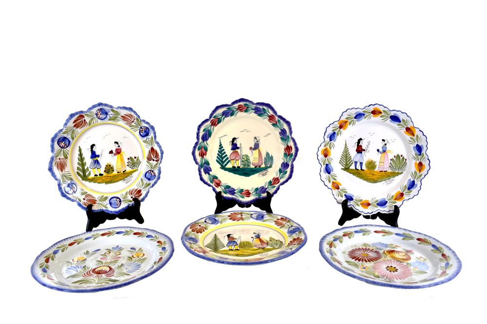 EIGHT VINTAGE QUIMPER EARTHENWARE PLATESFrench.