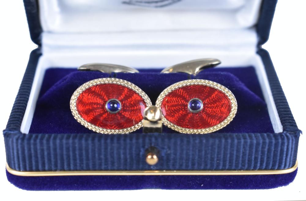 ANTIQUE RUSSIAN SILVER AND ENAMEL CUFFLINKSThe