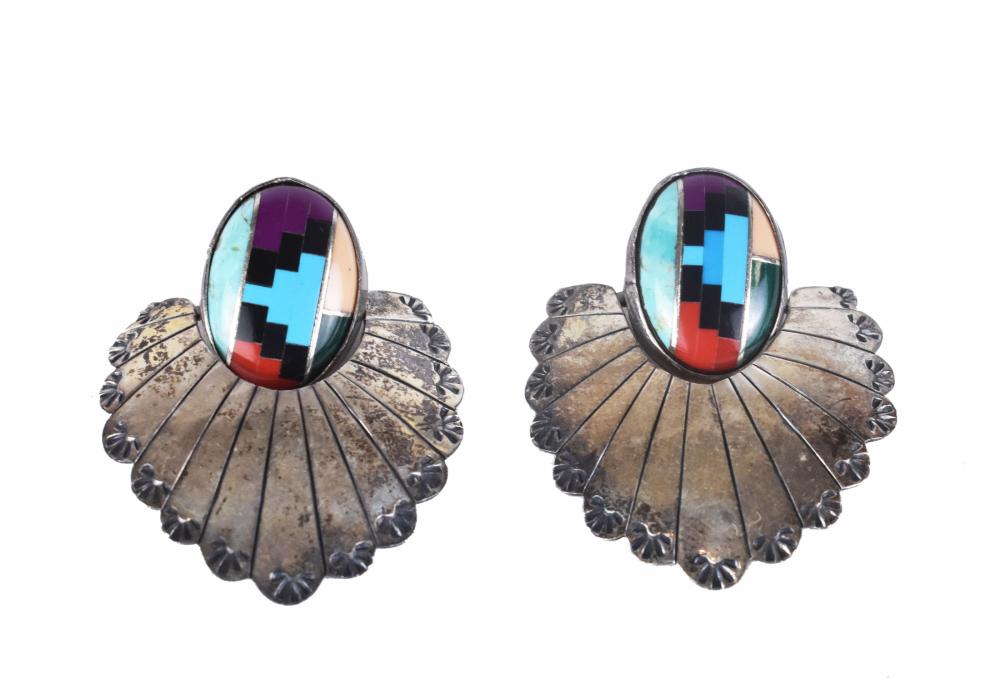 PAIR OF ZUNI SILVER AND HARDSTONE 3535c3