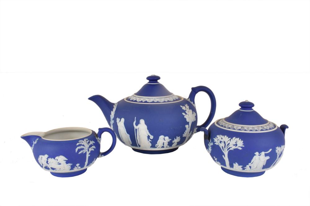 WEDGWOOD THREE-PIECE BLUE JASPERWARE