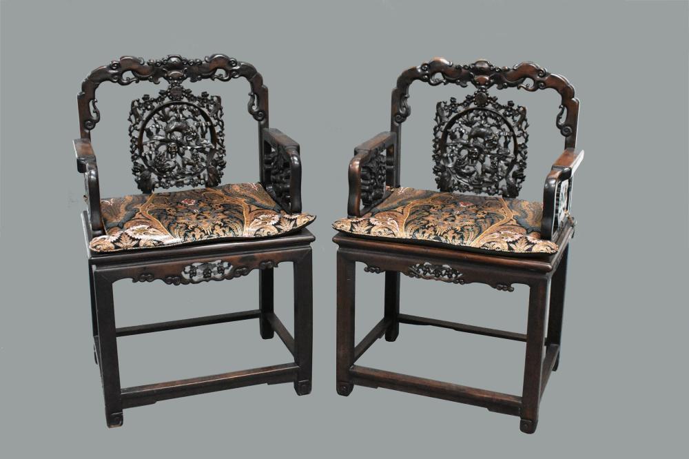 PAIR OF CHINESE CARVED HARDWOOD