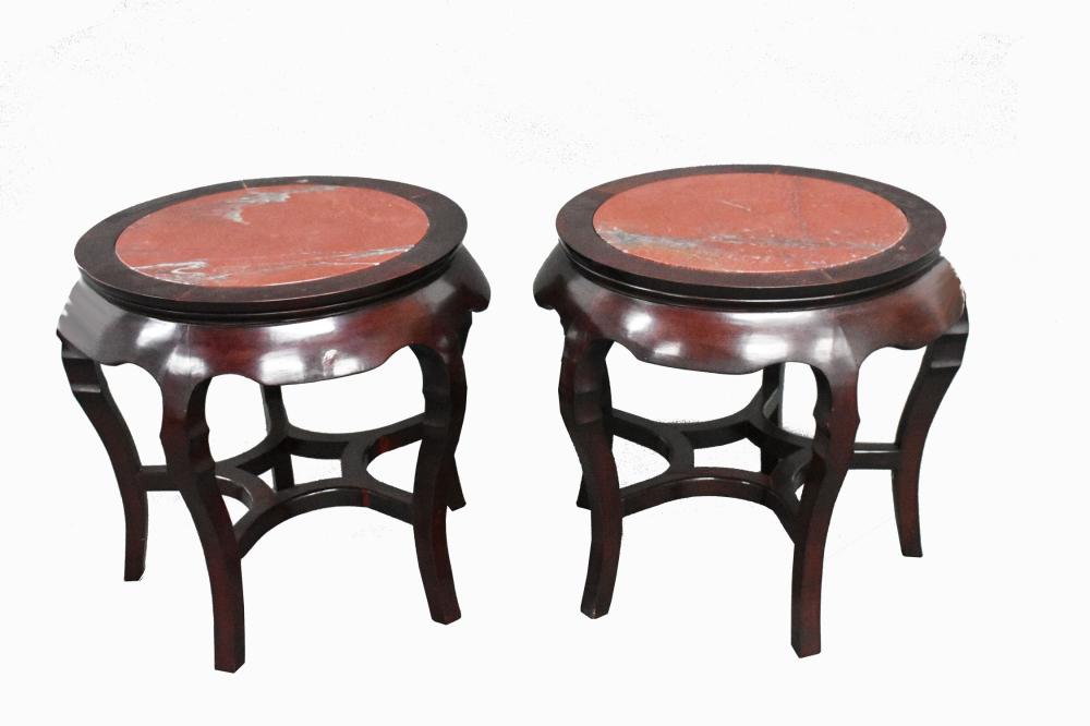 PAIR OF CHINESE MARBLE-INSET HARDWOOD