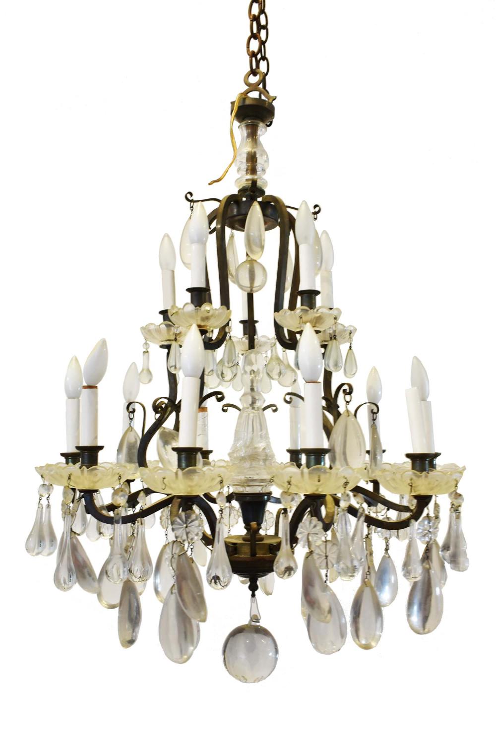 LOUIS XV STYLE BRONZE & GLASS TEN-LIGHT