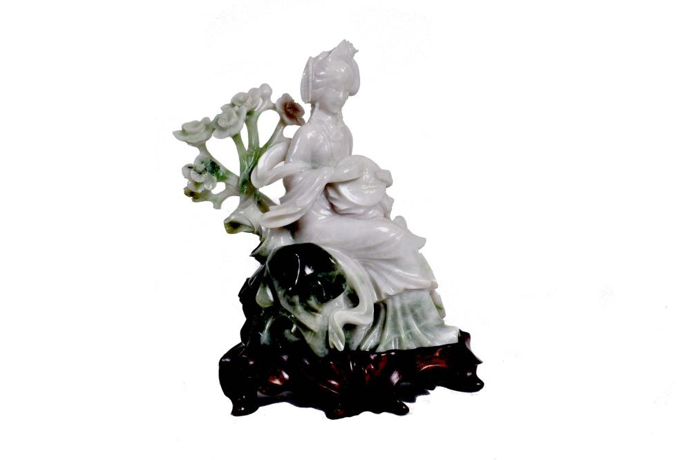 CHINESE WHITE & GREEN JADE SEATED