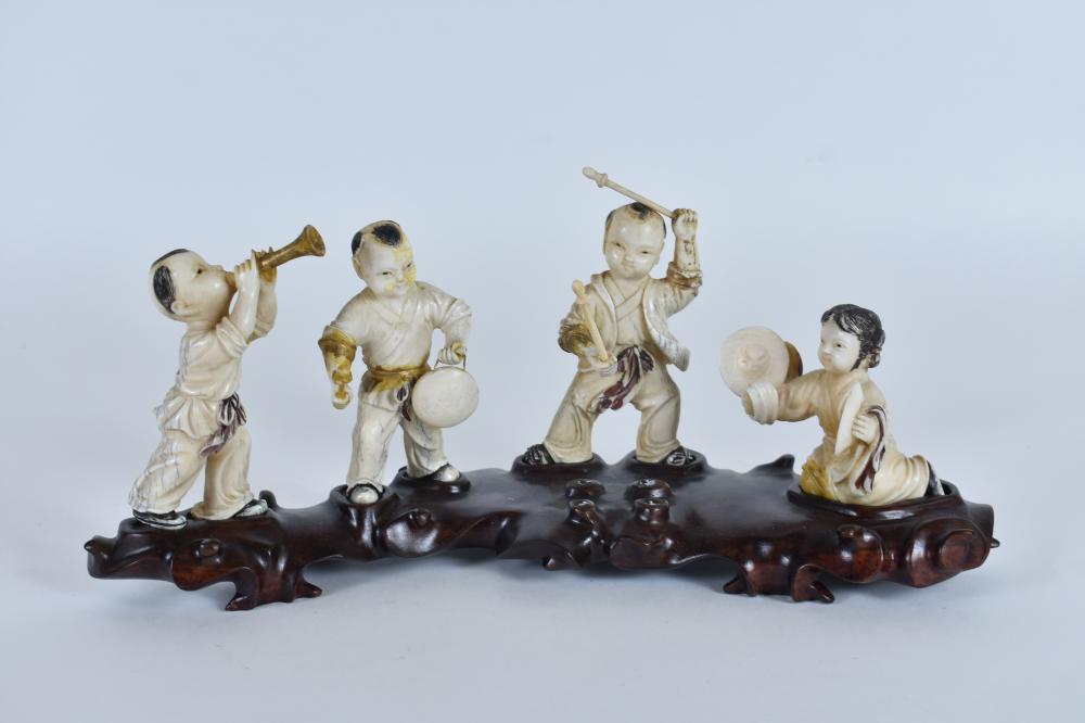 CHINESE CARVED SET OF FOUR ADOLESCENT 3536ec