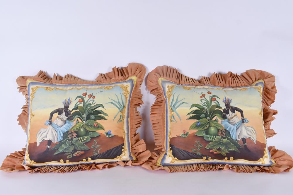 PAIR OF HAND PAINTED SILK PILLOWSEach 353701