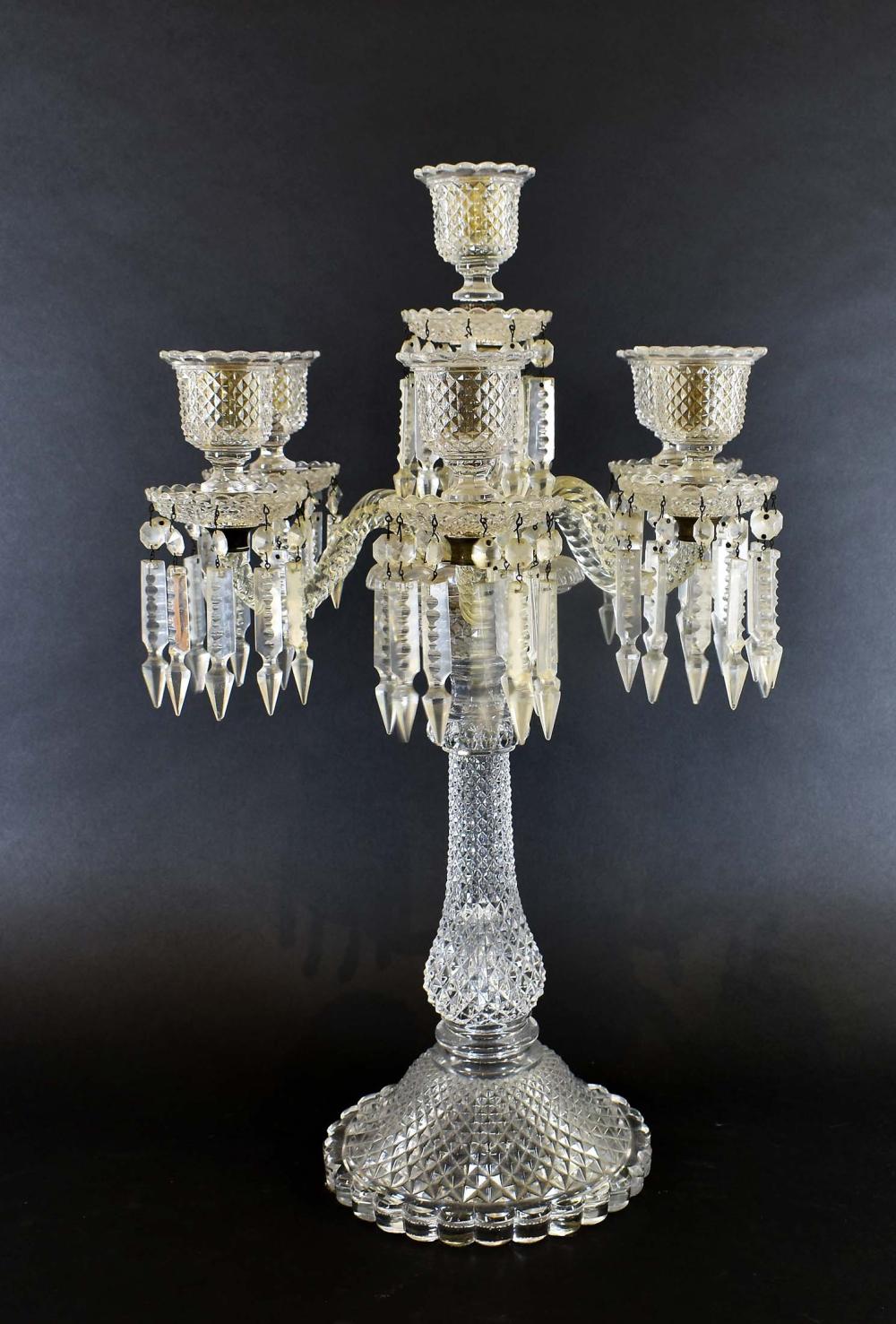 VICTORIAN SEVEN-LIGHT CUT GLASS CANDELABRAThe