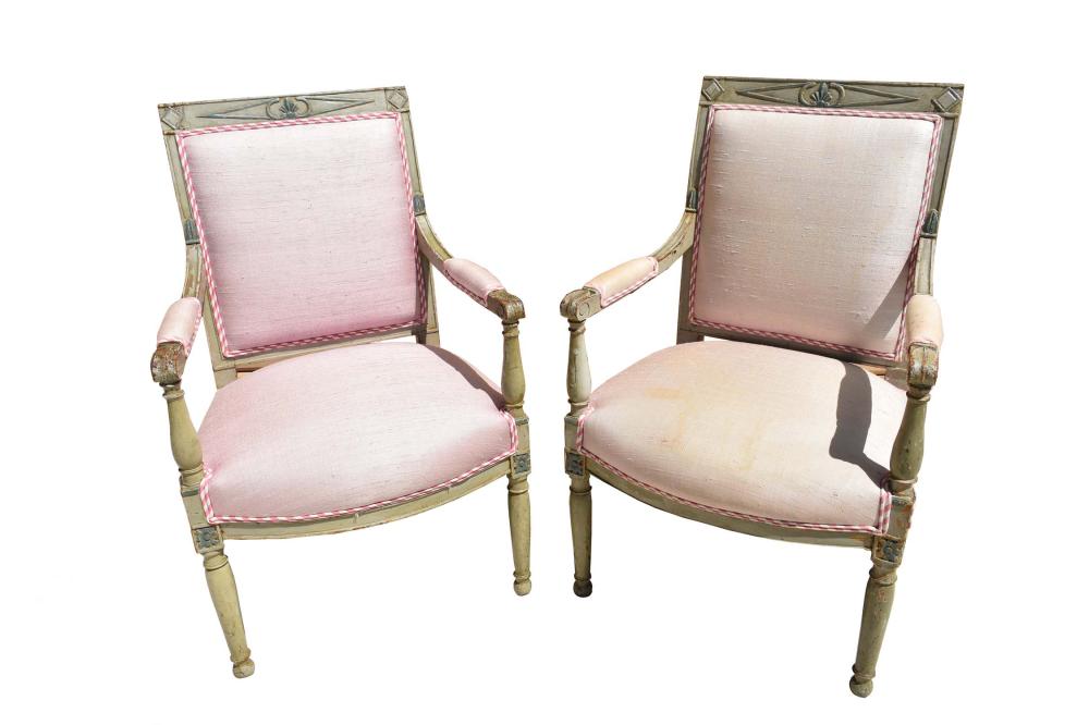 PAIR OF DIRECTOIRE PAINTED FAUTEUILS