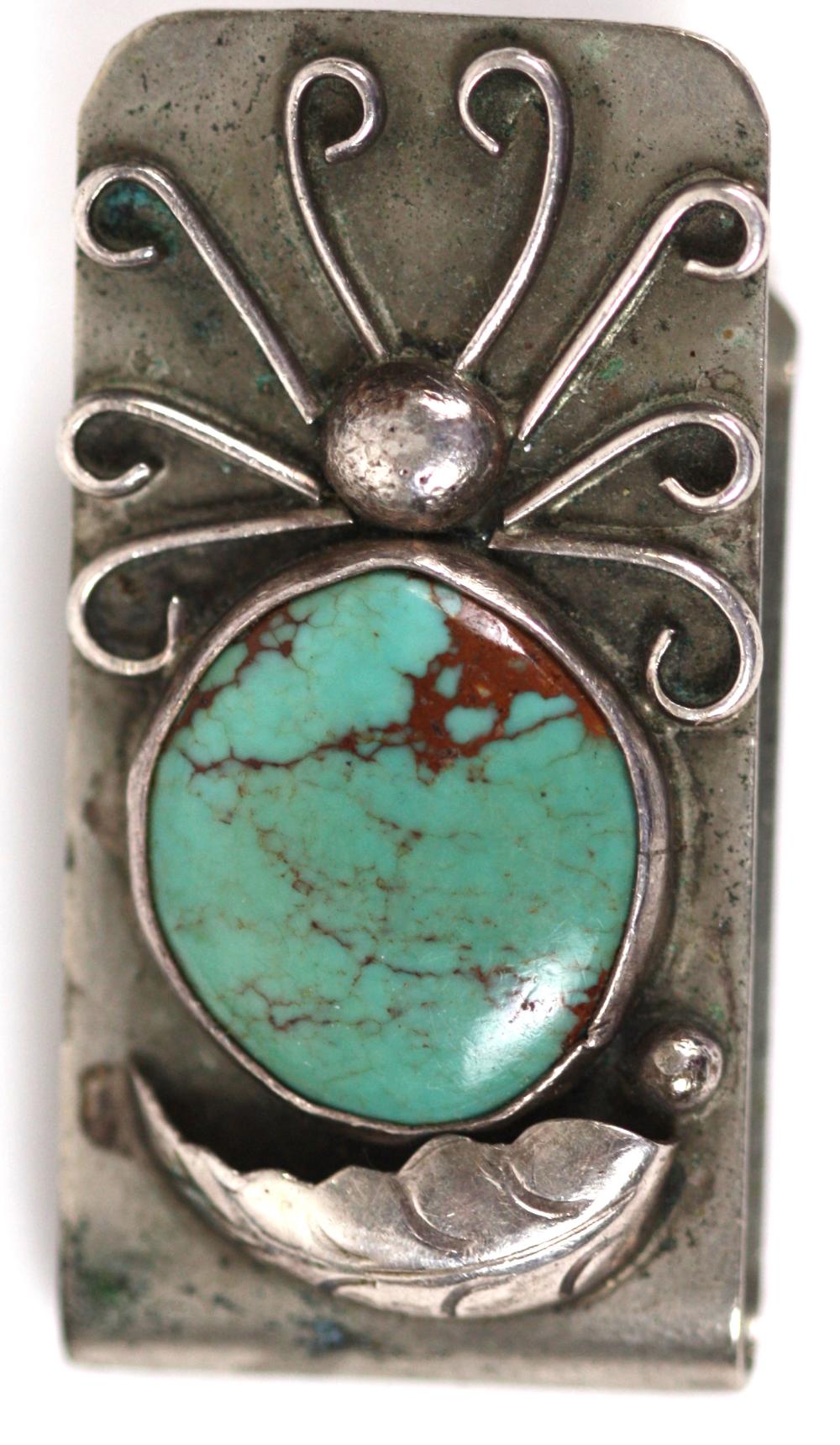 NAVAJO TURQUOISE-MOUNTED SILVER