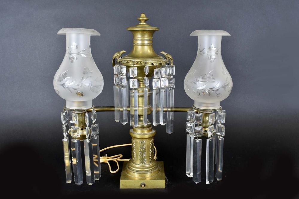 VICTORIAN BRASS AND GLASS GIRANDOLE19th