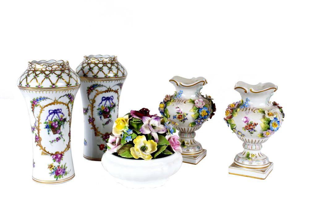 TWO PAIRS OF DRESDEN PORCELAIN VASESTogether