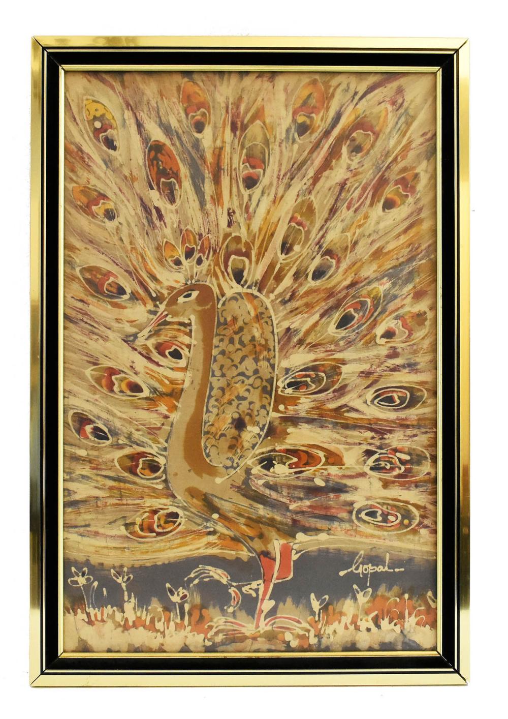 INDIAN BATIK DEPICTING A PEACOCK20th 3537da