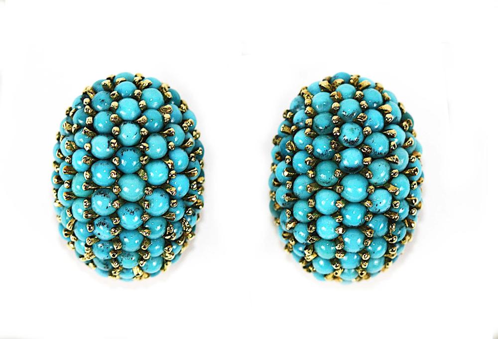 LADIES PAIR 18KT GOLD AND TURQUOISE 35381e