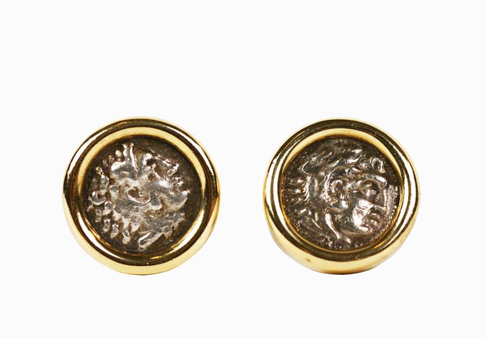 PAIR OF ANCIENT GREEK COIN EARRINGS18KT.