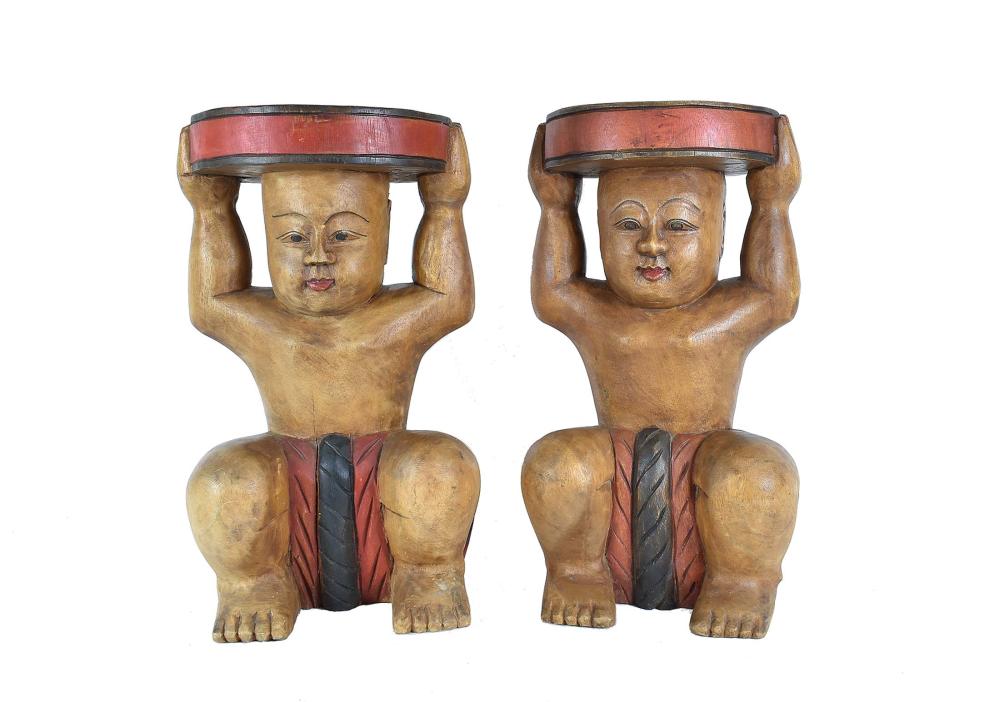 PAIR OF THAI PAINTED CARVED FIGURAL 353853