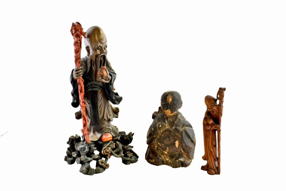 THREE CHINESE CARVED WOOD FIGURESThe 35384f