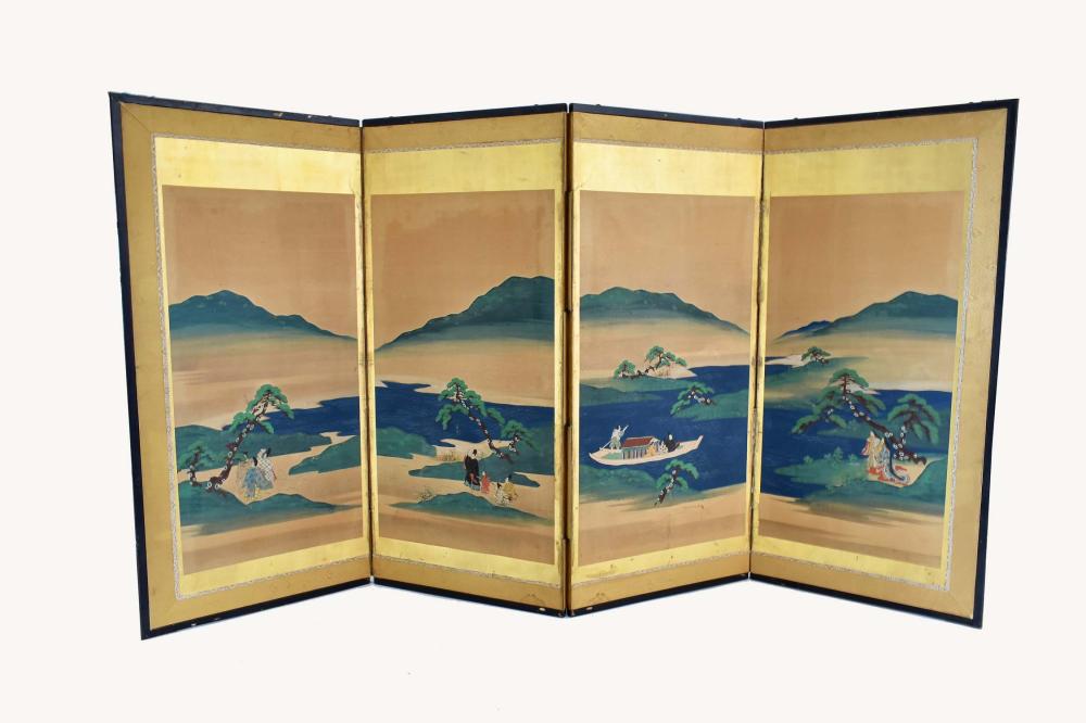 JAPANESE PAINTED AND GILT FOUR-FOLD