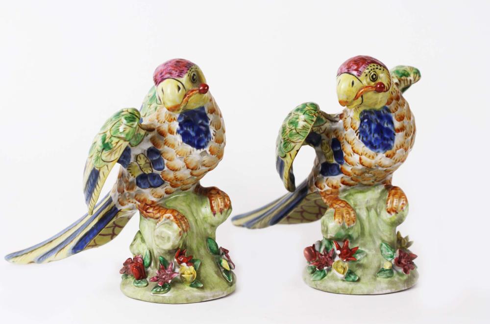 TWO ITALIAN PAINTED EARTHENWARE PARROTSEach