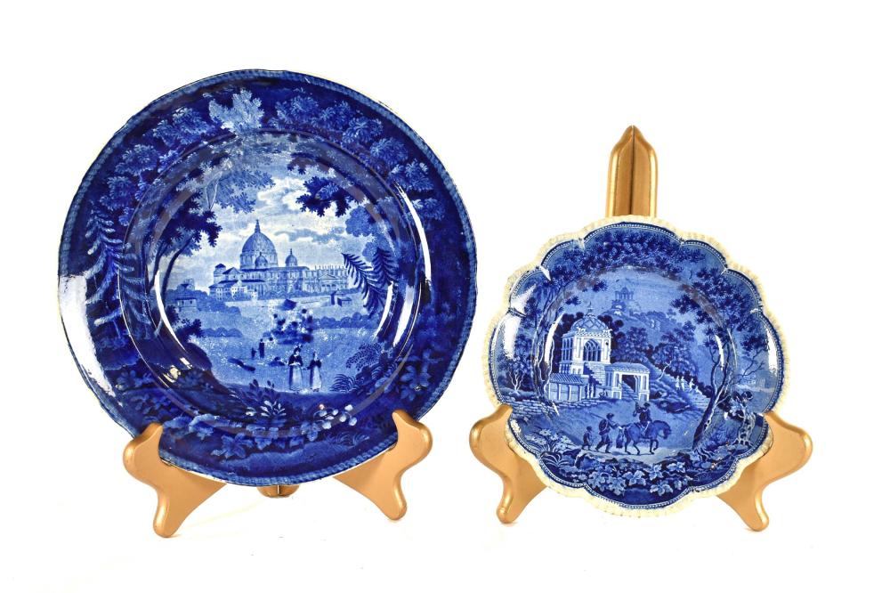 TWO BLUE & WHITE TRANSFER-DECORATED