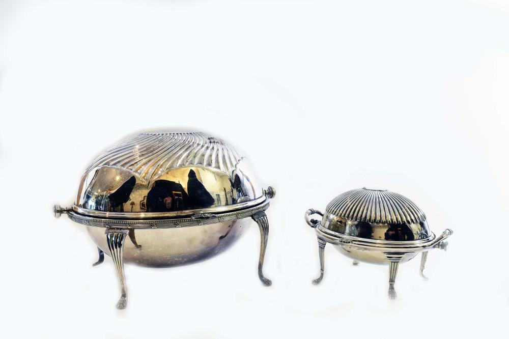 TWO ENGLISH SILVER PLATE REVOLVING
