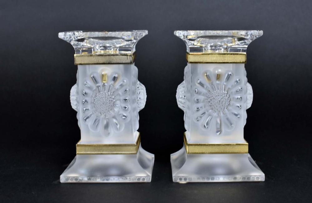 PAIR OF LALIQUE FROSTED GLASS CANDLESTICKSSigned 3538e5