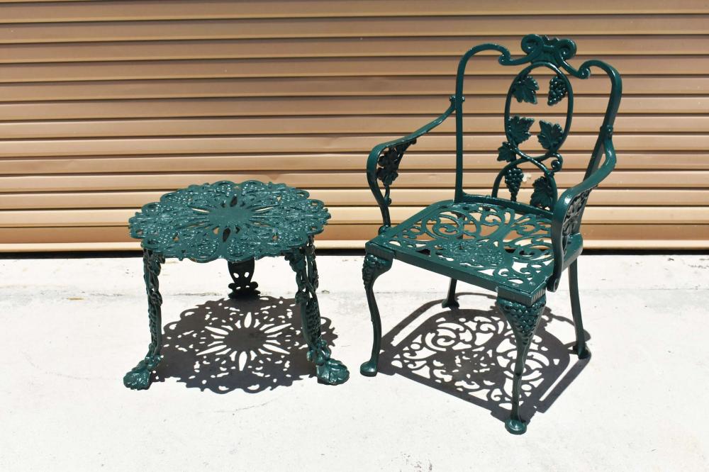 CAST IRON PATIO CHAIR AND SMALL 353922