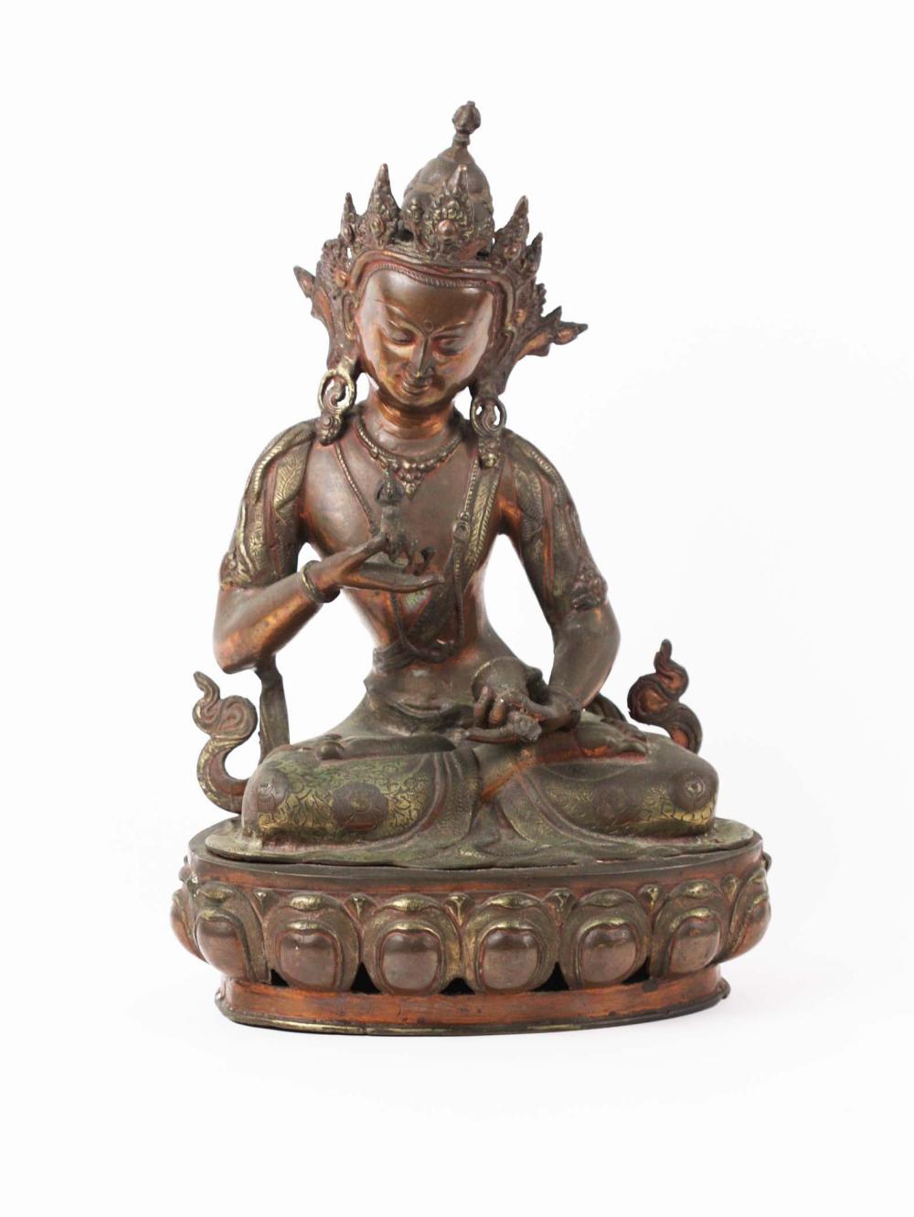 TIBETAN BRONZE SEATED FEMALE DEITYElaborately