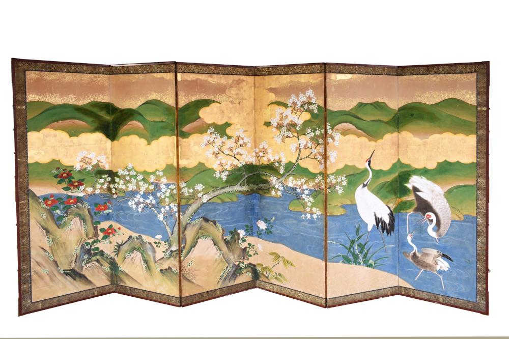 JAPANESE PAINTED AND GILT EIGHT-FOLD