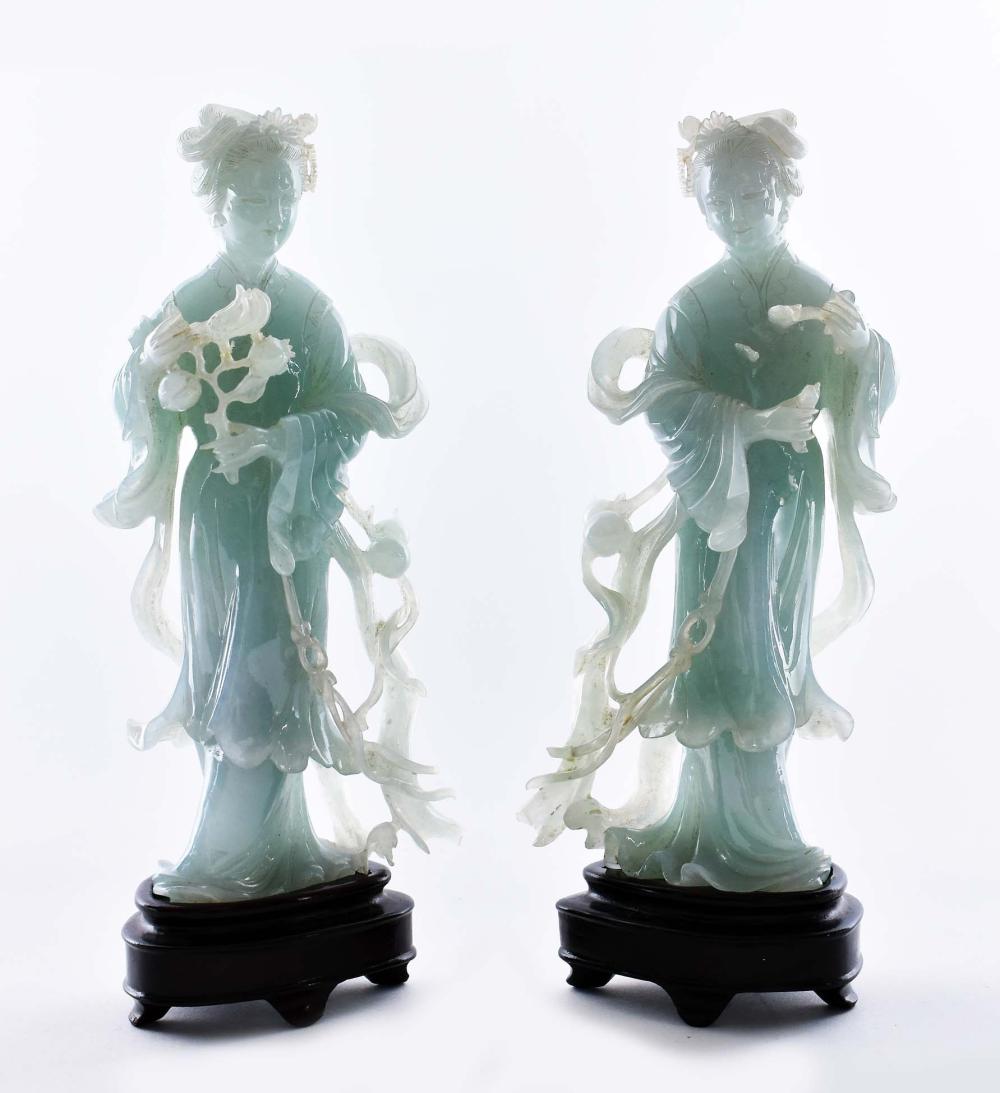 PAIR OF CHINESE JADE FIGURES OF