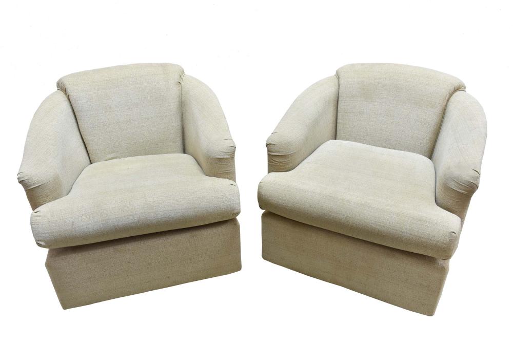 PAIR OF GRAY FABRIC UPHOLSTERED