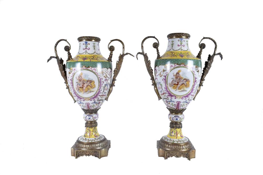 PAIR OF BRONZE-MOUNTED PORCELAIN