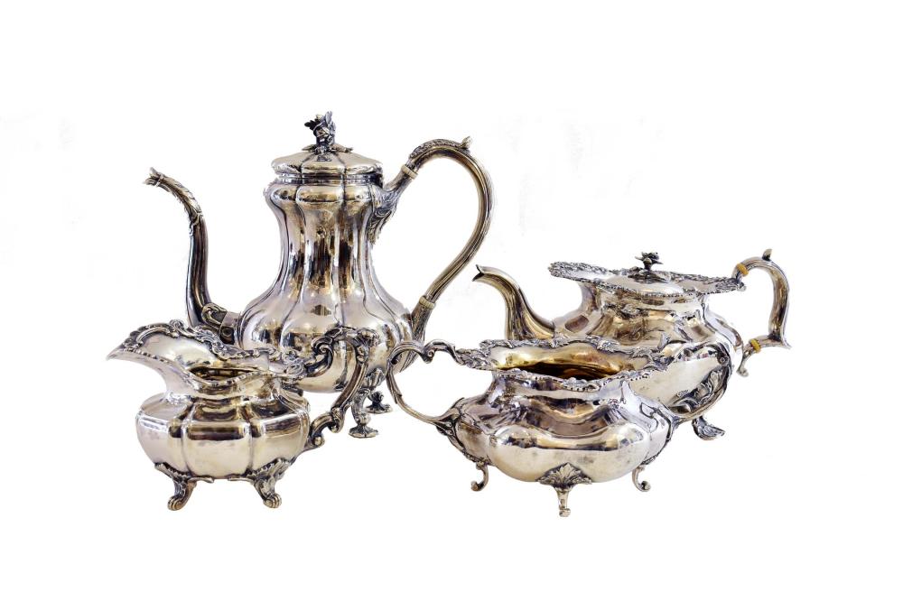 RUSSIAN FOUR-PIECE SILVER TEA SERVICEMarked