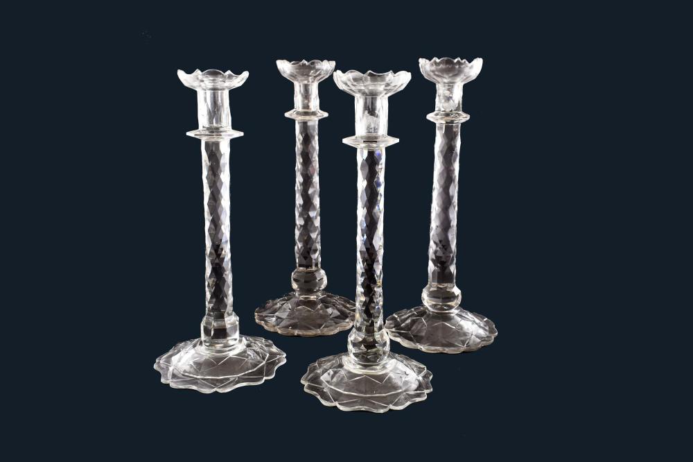 SET OF FOUR IRISH CUT-GLASS CANDELSTICKS19th