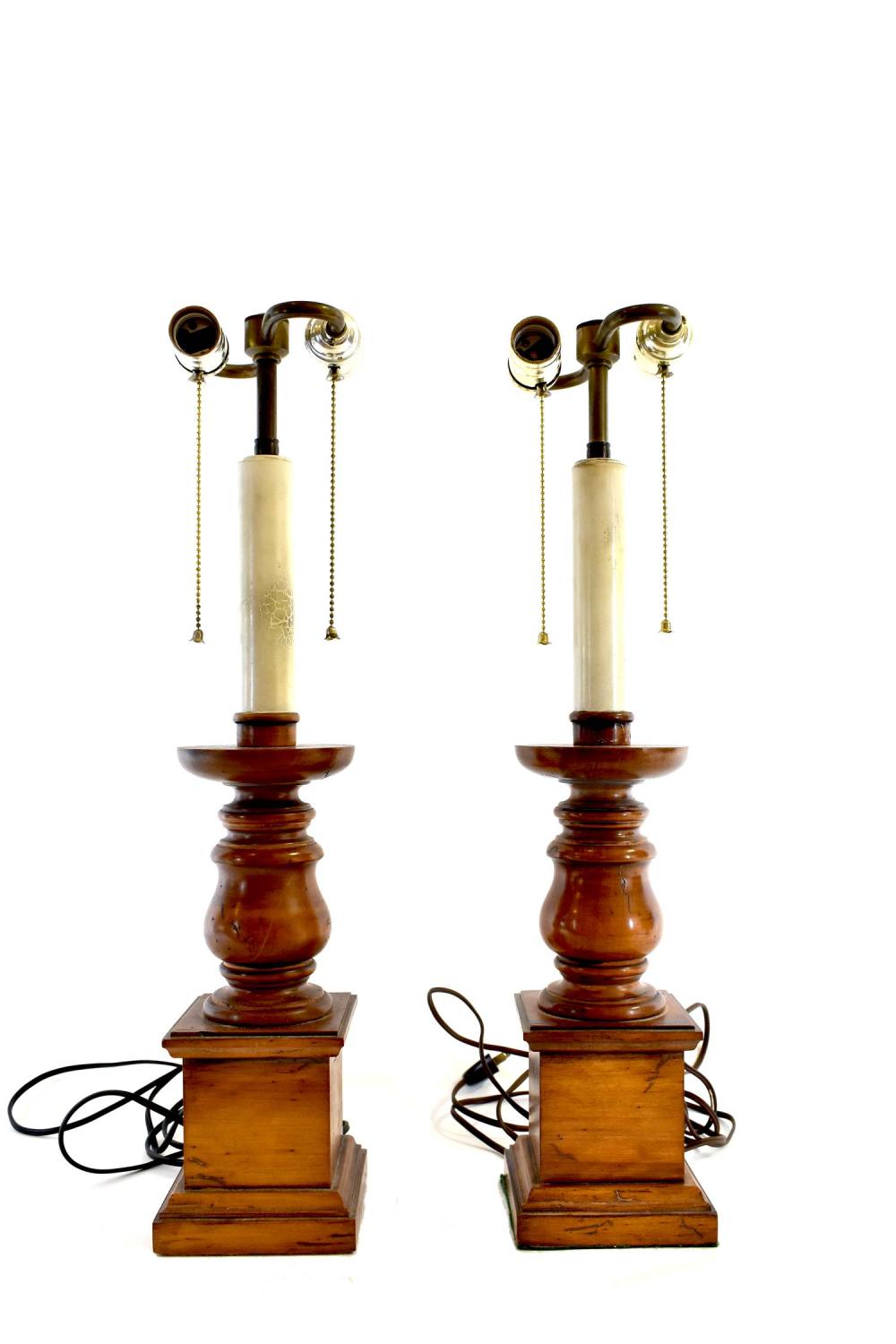 PAIR OF CONTINENTAL TREEN LAMPSThe