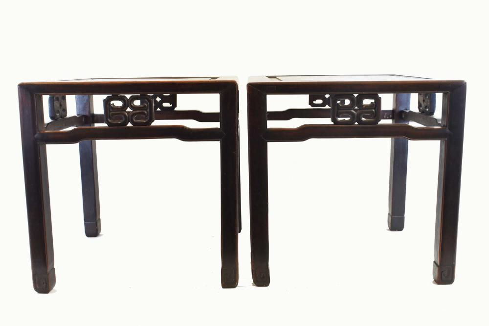 GOOD PAIR OF CHINESE HONG-MU STOOLS/LOW