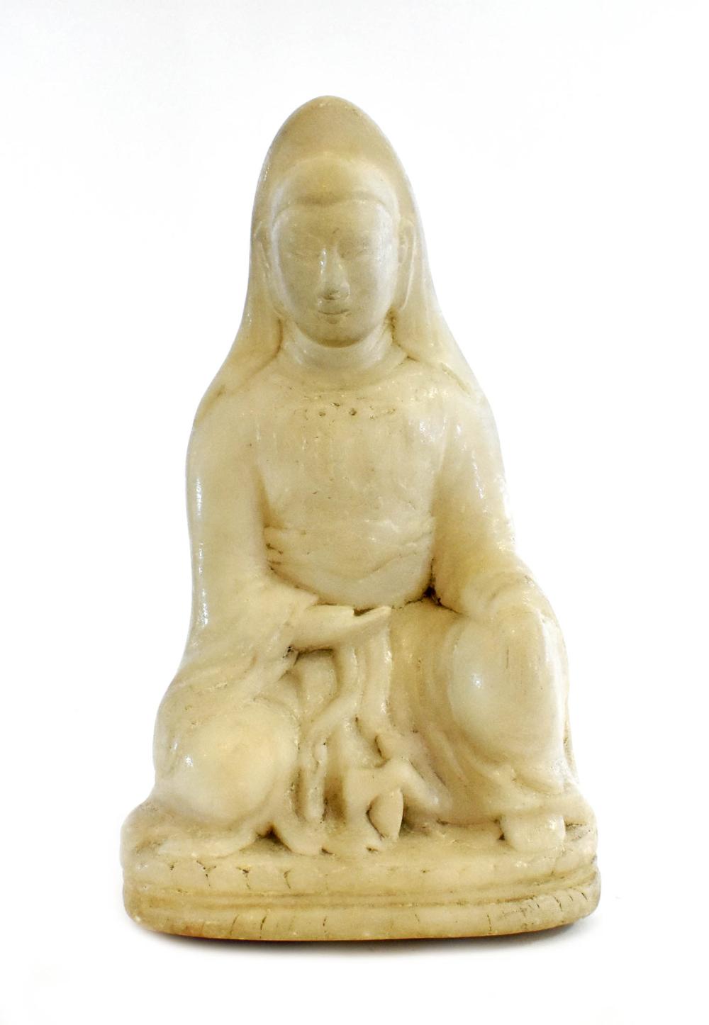 CHINESE CARVED MARBLE SEATED PRIEST