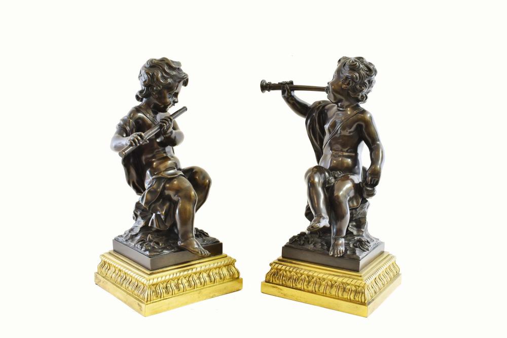 PAIR OF FRENCH PATINATED BRONZE MUSICAL