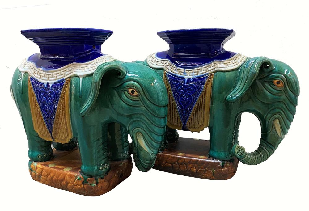 PAIR OF CHINESE STYLE CERAMIC ELEPHANT-FORM