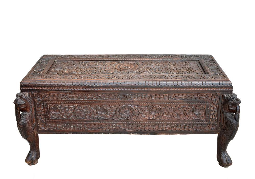 INDIAN CARVED HARDWOOD COFFERCarved 353b1d