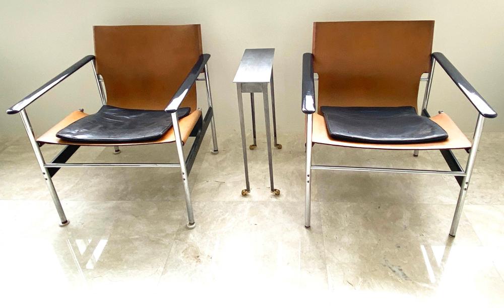 PAIR OF KNOLL LEATHER AND CHROME 353b63
