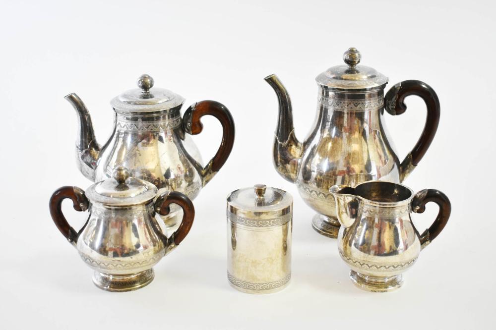 SILVER PLATE FIVE-PIECE TEA SERVICEUnmarked.