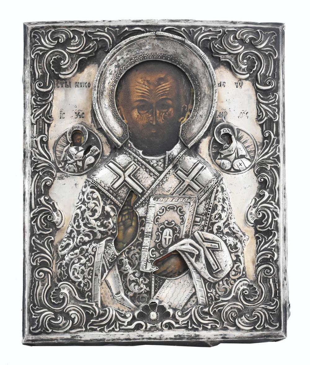 RUSSIAN ICON OF SAINT NICHOLAS WITH