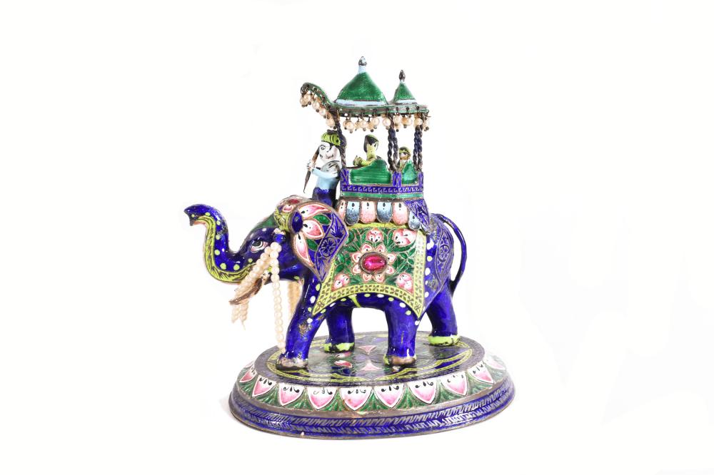 INDIAN ENAMELED SILVER ELPHANT